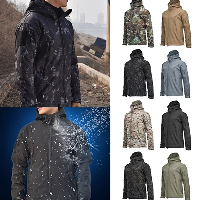Waterproof Tactical Soft Shell Men Jacket Fleece Coat Army Windbreaker Outdoor* - Image 1 of 4
