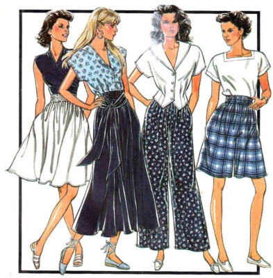 1980s Style 1579 Pull On Skirt Pants Shorts & Sash Vintage Sewing Pattern 6-20 - Image 1 of 4