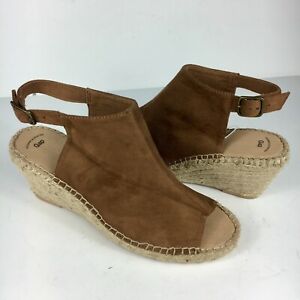 NEW Gap Brown Suede and Straw Espadrille Slingback Wedge Sandal Size 10