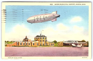 Akron Municipal Airport Ohio Blimp Airplane Airship Postcard A539 - Picture 1 of 2