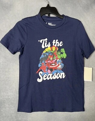 Camiseta Tucker + Tate Marvel NAVIDAD Vacaciones Niños Talla 8 Azul Marino Gráfico Top Foto 1 de 4
