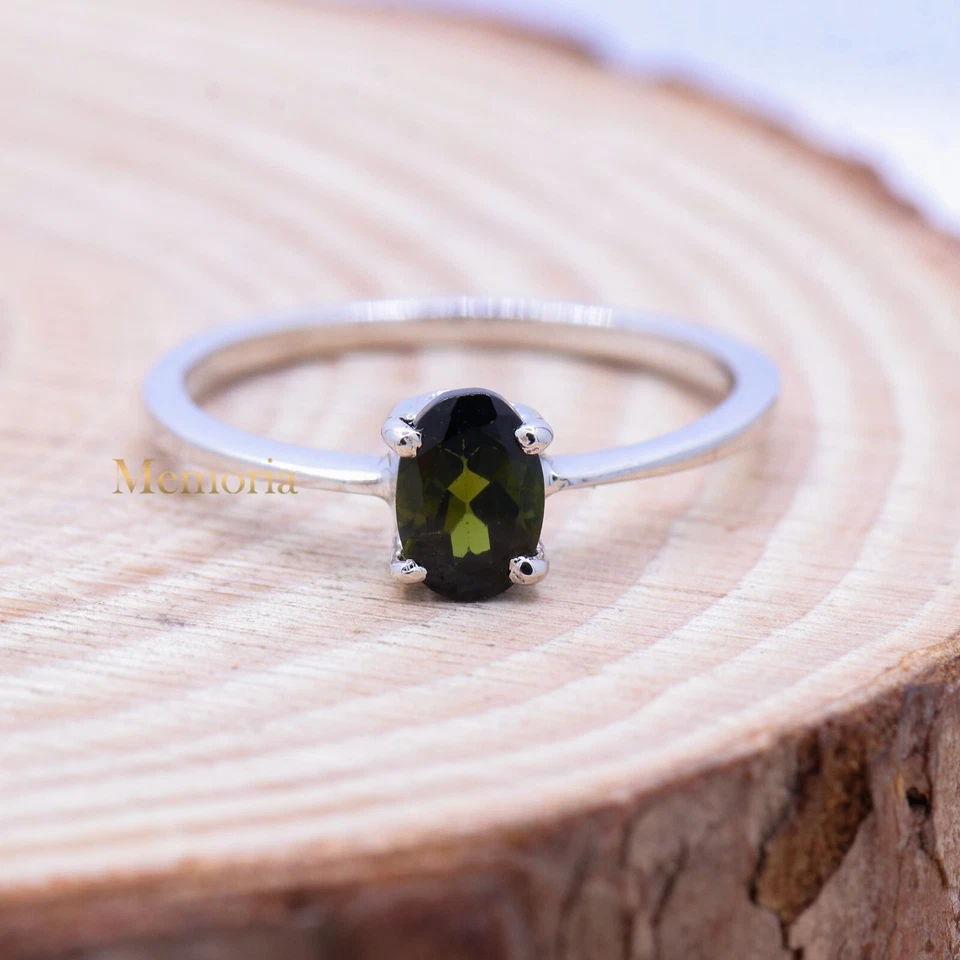 925 Argento Sterling Ovale Naturale Peridoto Mano Promessa Anello Birthday Gifts - Immagine 1 di 1