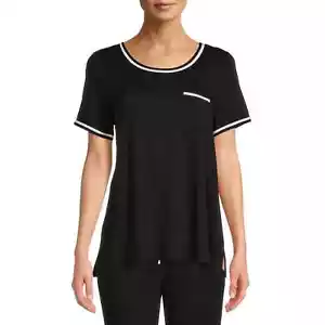 BLACK GRAY TRIM WOMEN'S SECRET TREASURES ESSENTIALS NECK SLEEPWEAR TOP ONLY L - Picture 1 of 3