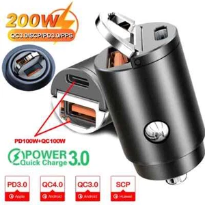 Mini 200W PD QC Pull Ring Fast Charging Car Charger USB C Car Phone Charger - Picture 1 of 5