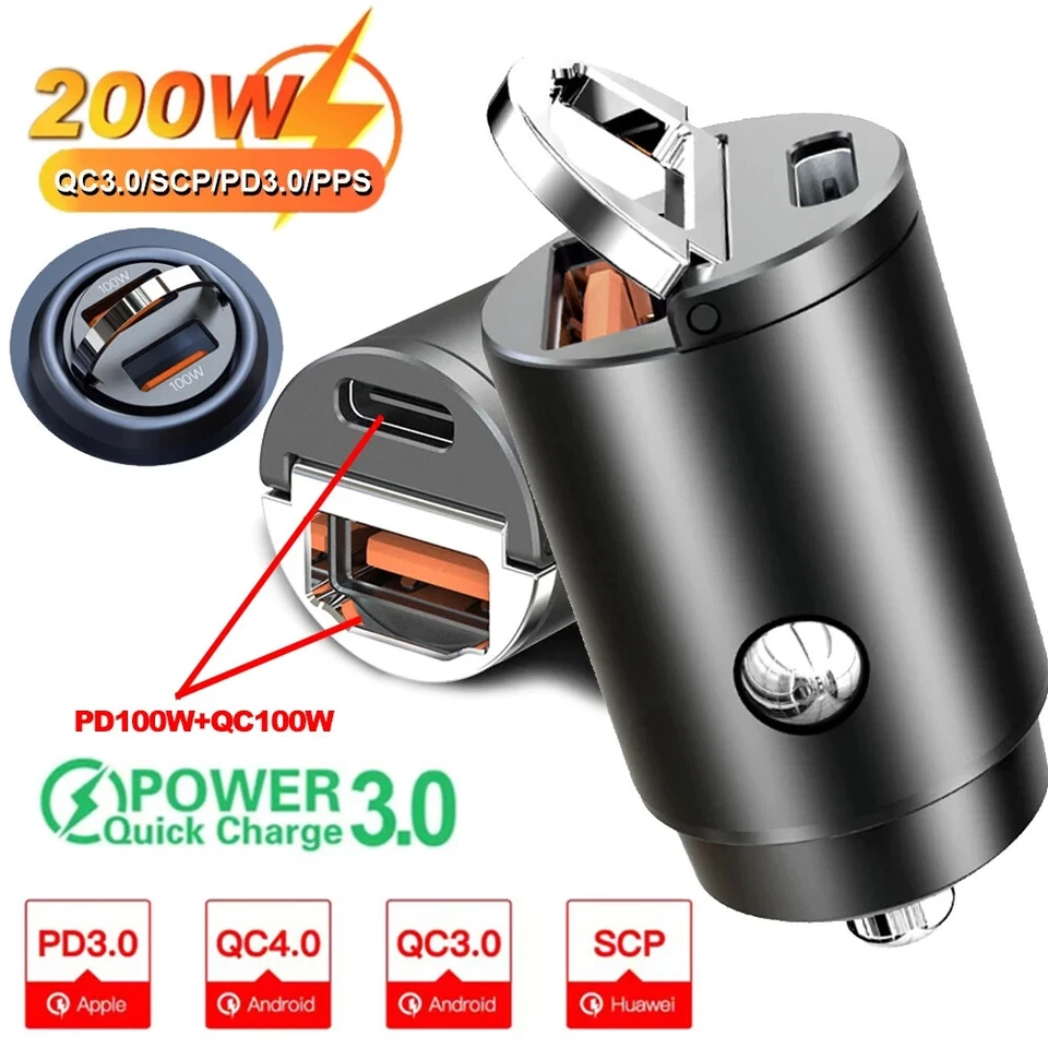 Mini 200W QC Pull Ring Fast Charging Car Charger USB-C Car Phone Charger - Image 1 of 1