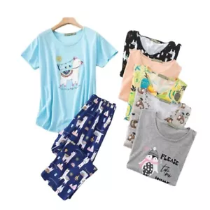 Women Capri Pajamas Set Cartoon Short Sleeve Pyjamas Loose Nightwear Homewear Pj - Picture 1 of 66