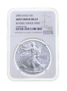MS67 MINT ERROR 2000 American Silver Eagle - REV Struck Thru - Graded NGC *4397 - Picture 1 of 3