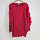Heine Womens Knit Top Size 44 Aus 16 Red Oversized Long Sleeve Boat Neck 034645