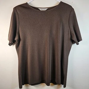 Exclusively Misook Women's Short Sleeve Brown Shirt-Shoulder Pads Size XL - Picture 1 of 5