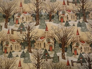 18 x 18 Christmas Pillow Cover With Various Churches On Home Décor Fabric - Picture 1 of 1