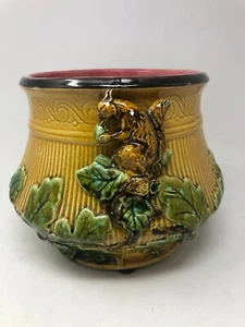 Antique Italian Majolica Jardiniere Squirrel and Leaf Relief Plant Pot 1800s - Picture 1 of 19