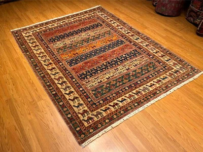 5.4 x 7 Fine Quality HandMade Vegetable Dyes Wool _ ONE OF A KInd _PICTORIAL_RUG - Image 1 of 4