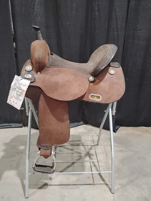 16 Inch Circle Y Barrel Saddle. Kelly Kaminski New Frontier Roughout.  - Image 1 of 4