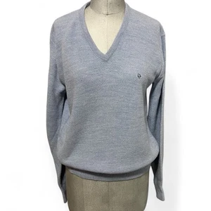 VINTAGE Christian Dior Sweater Adult Medium Blue V Neck Pullover USA Made Mens M - Picture 1 of 7