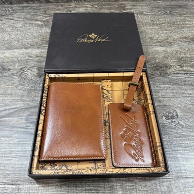 Patricia Nash Leather Passport Holder & Luggage Tag Travel Gift Set Brown Tan - Image 1 of 4