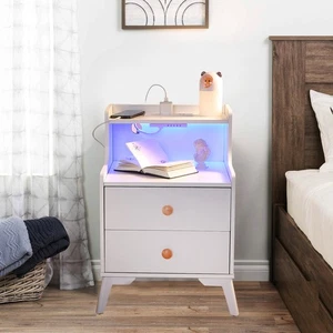 2X Nightstand Bedside Table 2 Drawers with Charging Station and USB Ports New - Picture 1 of 8