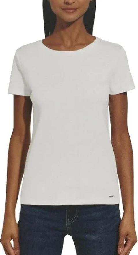 DKNY Women's Short Sleeve Crew Neck Organic Cotton Tee 1679439 White 2XL