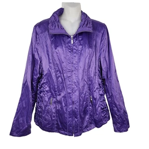 Laura Ashley Jacket Large Purple Zip Front Zip Pockets Ruched Sides Metallic - Picture 1 of 10