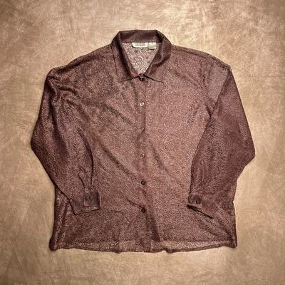 Camisa Boho Vintage Años 90 Selene Deportiva Marrón Floral Malla Encaje Manga Larga Con Botones Foto 1 de 4