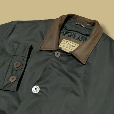 LL Bean Leather Collar Long Coat Mens XL Tall Parka Wool Line Field Jacket Black - Image 1 of 4