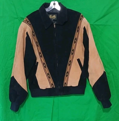 Винтажная мужская куртка Scully M коричневая черная замша кожа на молнии ацтекская отделка вестерн  - Изображение 1 из 4