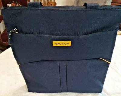 Nautica холст сумка с короткими ручками синий с логотипом в желтый двойной ремни - Изображение 1 из 4
