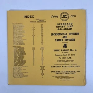 1976 Seaboard Coast Line Railroad Timetable 4 Jacksonville and Tampa Division - Picture 1 of 22