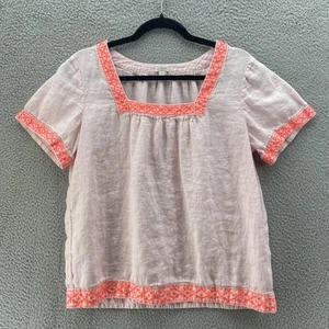 J.Crew Leinen Bluse Damen Medium rosa bestickt eckiger Ausschnitt Boho Bauer - Bild 1 von 14