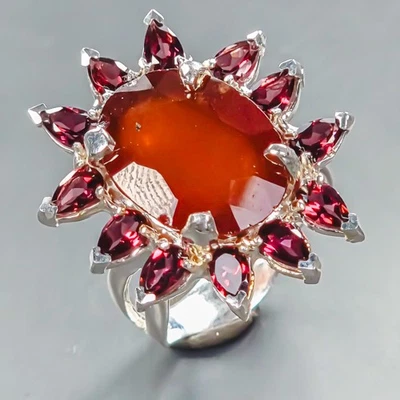 Anel de hessonita natural feito à mão 7 quilates+ prata esterlina 925 tamanho 8 /R439943 - Imagem 1 de 4