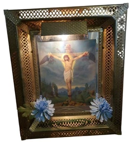 De Colección MCM Lenticular 3D Holograma Jesús Iluminar Marco de Metal Imagen L Jambor 17x15 - Imagen 1 de 4