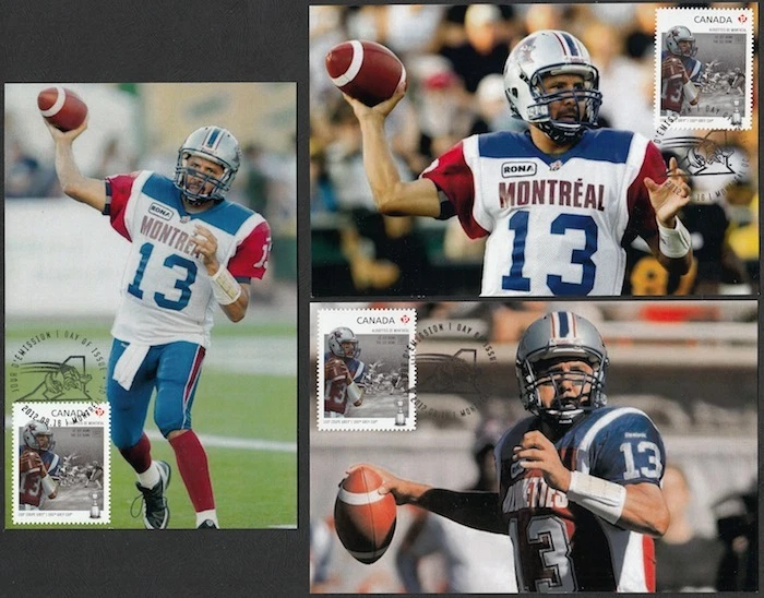 CANADA Sc #2576 - MONTREAL ALOUETTES STAMP with ANTHONY CALVILLO on 3 MAXICARDS - Imagem 1 de 1