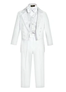 Boys Slim Tuxedo 5pc set TAIL coat,Cummerbund,striated pant,Tuxedo shirt,bowtie  - Picture 1 of 7