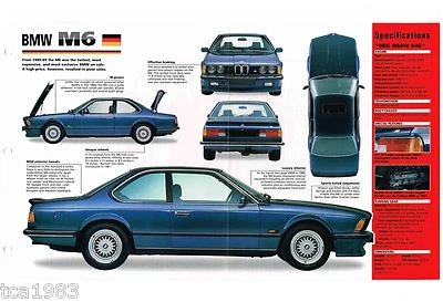 BMW M6/M-6 SPEC SHEET/Brochure/Pamphlet/Catalog:1986,.. - Image 1 of 3