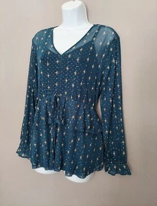 Style & Co. Size M Top Women's Blue L-Sleeve Lined Drawstring Waist Tunic Blouse - Picture 1 of 12