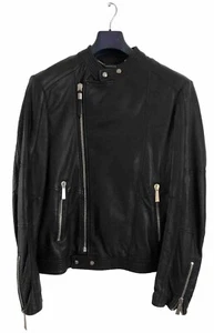 Roberto Cavalli Asymmetric Black Leather Designer Men's Biker Jacket Large BNWOT - Picture 1 of 6