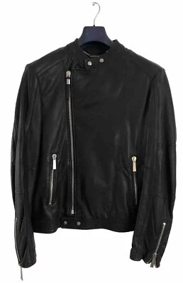 Roberto Cavalli Asymmetric Black Leather Designer Men's Biker Jacket Large BNWOT - Image 1 of 4