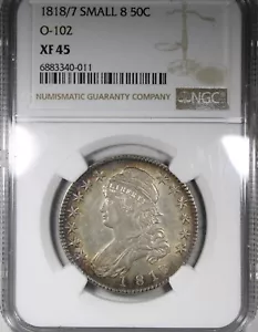 1818/7 Capped Bust Half Dollar NGC XF45 O-102 Small 8 Rim Toned - Picture 1 of 4