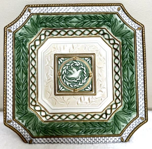 Fitz & Floyd Octagonal Dove Plate, Green Ivory Decorative, 9.5” Square Handcraft - Picture 1 of 5