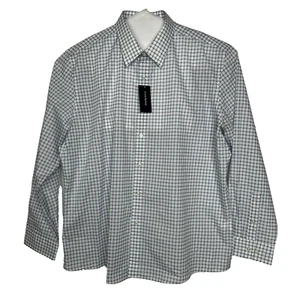 Club Room schmale Passform Herren Knopfkleid Shirt XXL 18 - 18 1/2 blau weiß kariert 2XL - Bild 1 von 10
