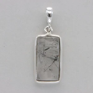 Colgante Cuadrado/Rectángulo CUARZO RUTILADO - PLATA ESTERLINA 925 Piedra Preciosa #2e - Imagen 1 de 9
