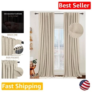 Linen Blackout Curtains - 100% Blackout - Thermal Insulated - 2 Panels Set - Picture 1 of 9