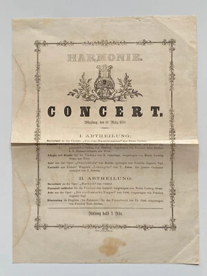 Theater in Würzburg  - Concert Strauß u.a.   - seltener original Flyer um 1858 - Bild 1 von 2
