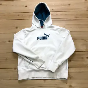 Puma White Graphic Logo Kangaroo Pocket Solid Casual Hoodie Youth Size L - Picture 1 of 9