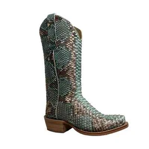 R. Watson Ladies Python Copper & Teal Square toe Boots RWL7204 - Picture 1 of 4