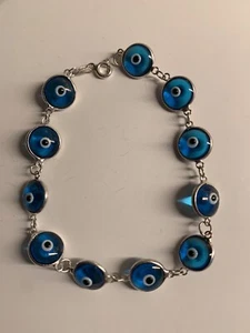 925 Sterlingsilber Augenglas Perlen Glück Armband - klar blau - Bild 1 von 1
