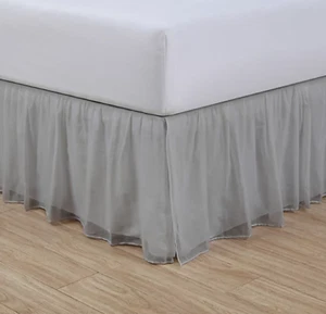 VOILE Twin Ruffled Bedskirt 39" X  75" 15 in Drop in Gray New - Picture 1 of 3