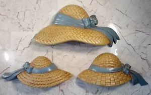 Burwood Strohhut blau Schleifen Kunststoff Wanddeko Set Vintage 80er Landhaus Bauernhof - Bild 1 von 9