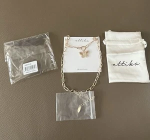 Ettika 18k Gold-Plated Necklace W/Clear Crystal Stone Butterfly Pendant BNWT - Picture 1 of 3