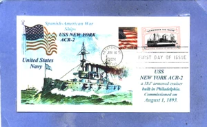 USS NEW YORK ACR-2 Cruiser Spanish-American War Battles Color Flag First Day PM - Picture 1 of 1