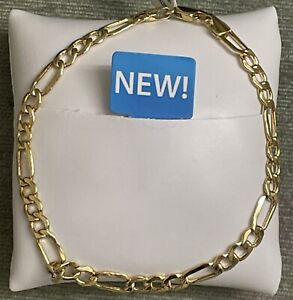 14K Solid Gold Figaro Bracelet Chain Link Mens Unisex 8.5" 4.0 Grams New In Box